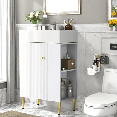 Meuble-lavabo compact compact avec lavabo en céramique, blanc