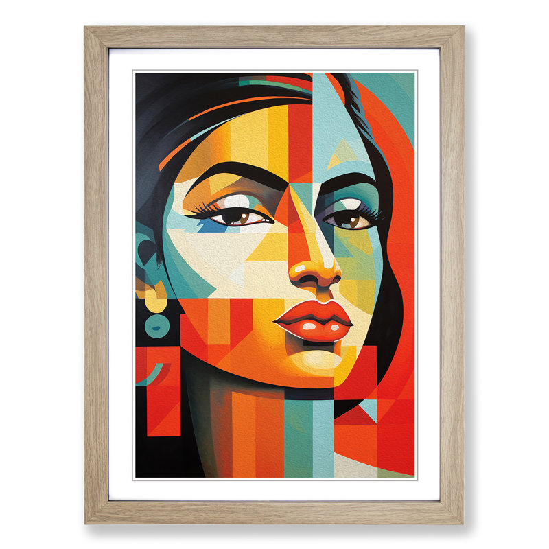 Indian Woman Constructivism No.2 - Single Picture Frame Print on Wood, 34cm H x 25cm W x 2cm D, Oak Framed