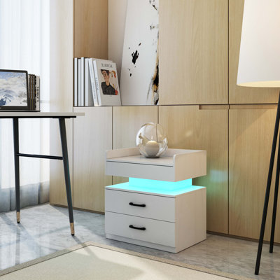1 Set Nightstand With Adjustable LED Strip Light, 2-Drawers, Large Storage Space, Suitable For Bedside Table, Coffee Table, Sofa Side Table Or End Table For Study Desk