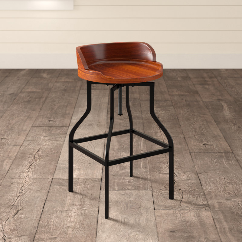 Modern Brown 29-34.5 Inch Adjustable Height Swivel Barstool, Cherry