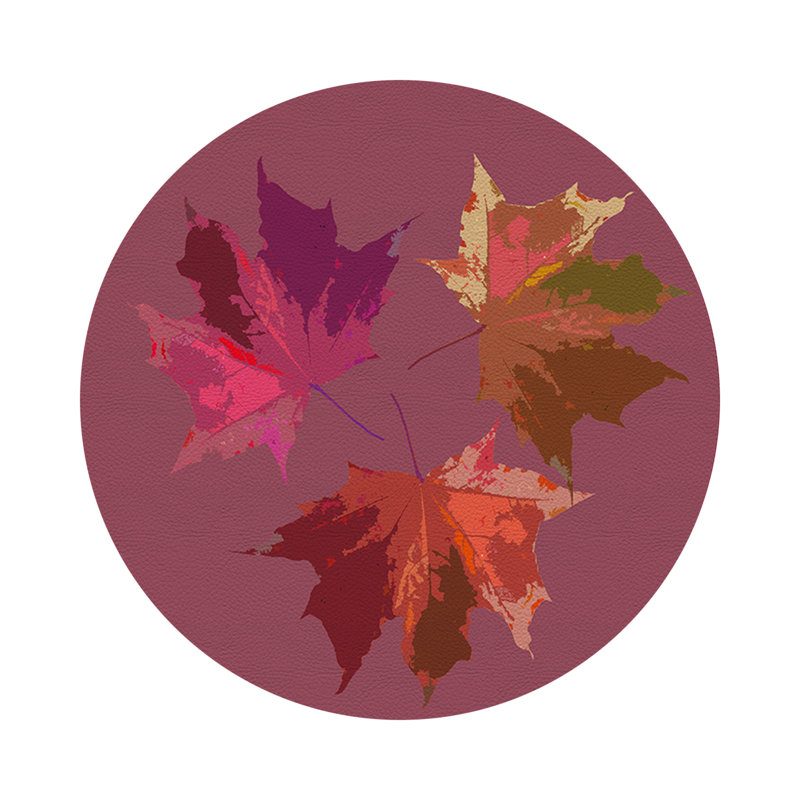 Autumn Leaves Vegan Leather Round Pebble Placemat, Mauve