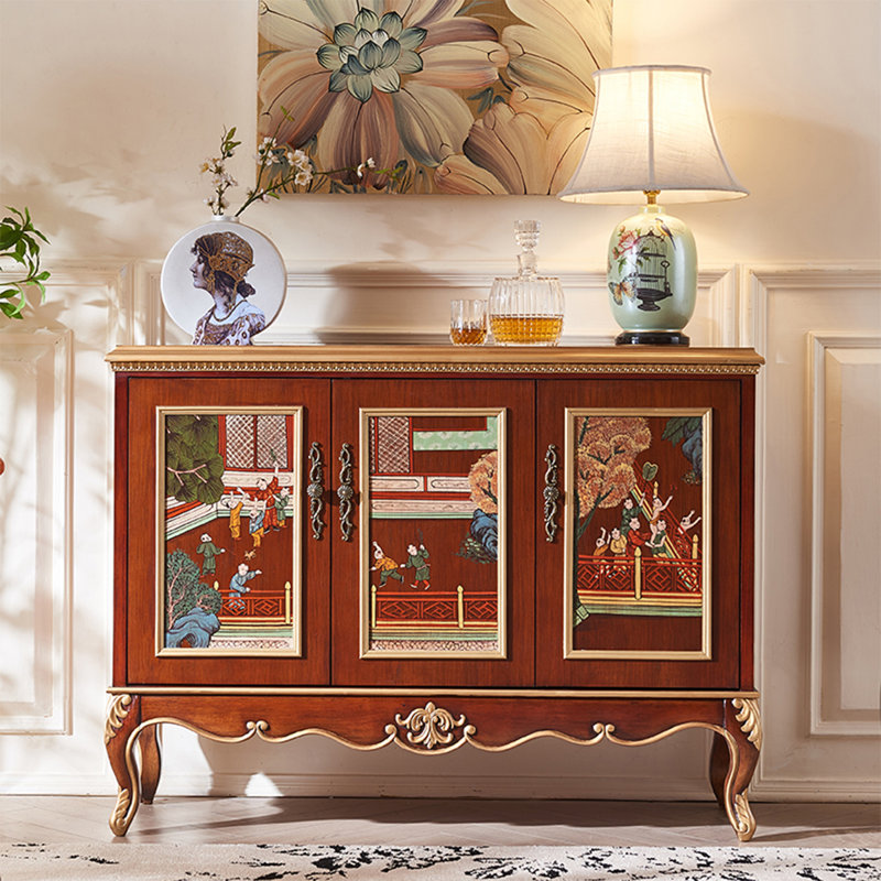 Vintage Hand-Painted Solid Wood Storage Cabinet