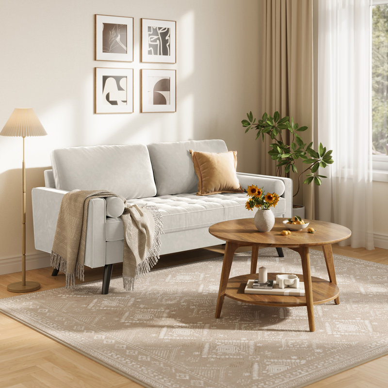 Canapé à accoudoirs carrés en velours 70 po Brumback, Beige
