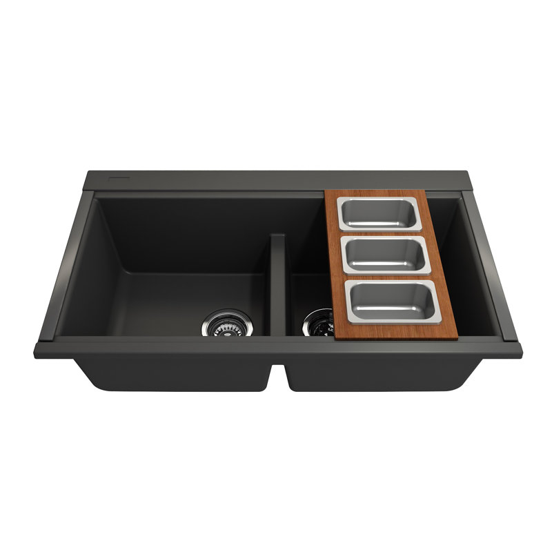 Wood Board With 3 Rectangular Stainless Steel Bowls F/1616, 1618, 1633 (Inner Ledge)