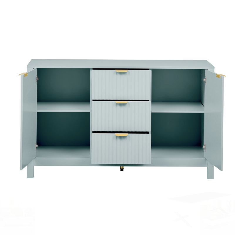 Armoire d'entrée avec motif ondulé - 3 tablettes réglables, Cyan