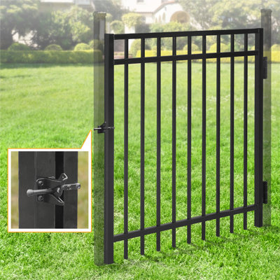 4FT H X 4FT W High Heavy Duty Flat Top Fence Gate, Metal Garden Fence Gate