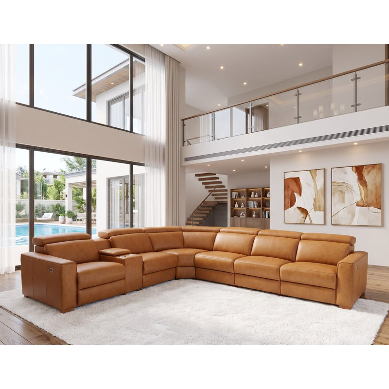 Canapé modulaire inclinable en cuir Bluffledale, Cuir fleur de gingembre