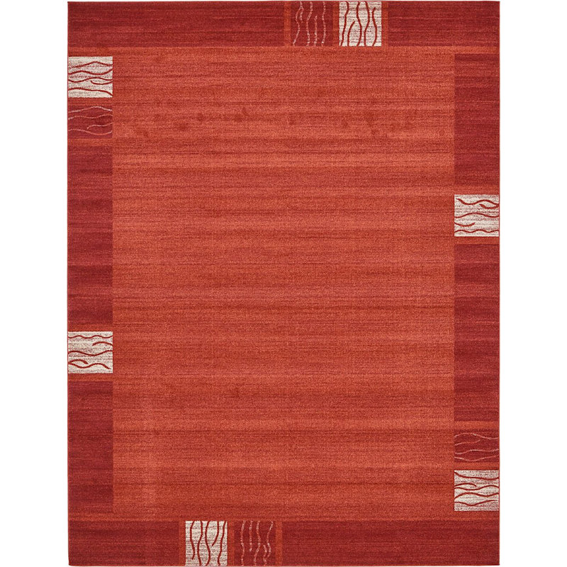 Tapis à motif géométrique rouge rouille, Rectangle 2 pi x 3 pi 1 po