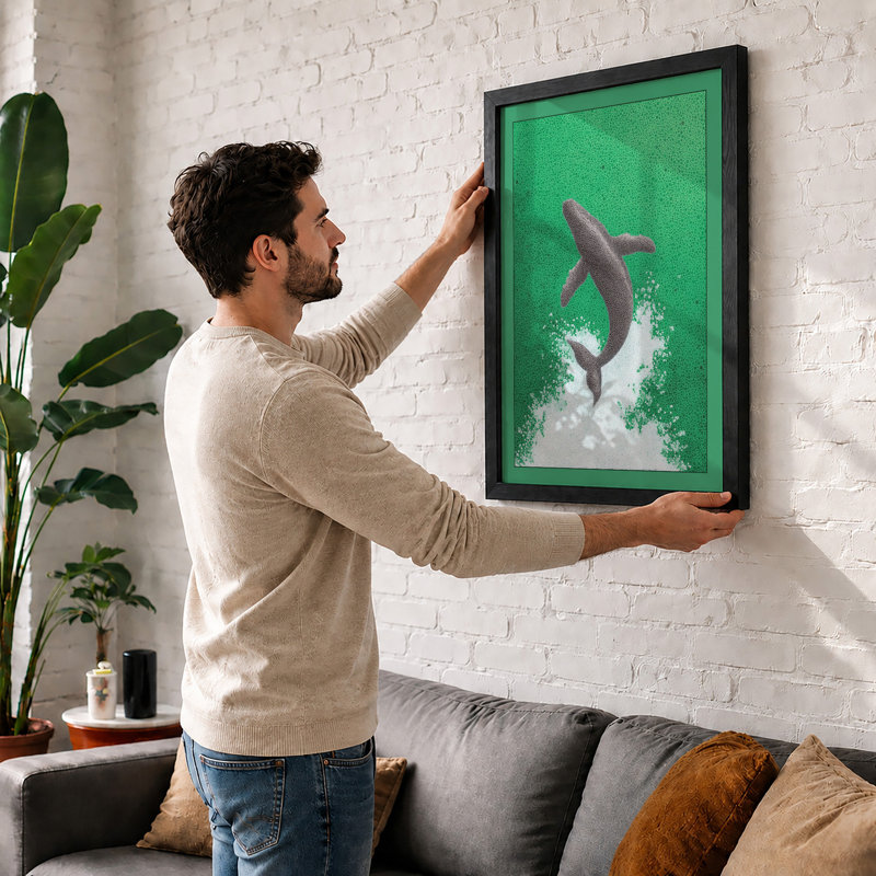 Leaping Dolphin Coastal - Print, A2 - 59.4 x 42.0 cm, Black