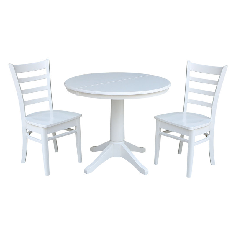 Ensemble de salle à manger extensible Deriya, 3 pièces : 1 table, 2 chaises, Blanc