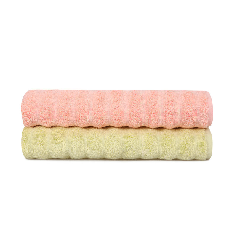 Ensemble de 2 essuie-mains 100% coton 2 pièces, Vert / rose clair