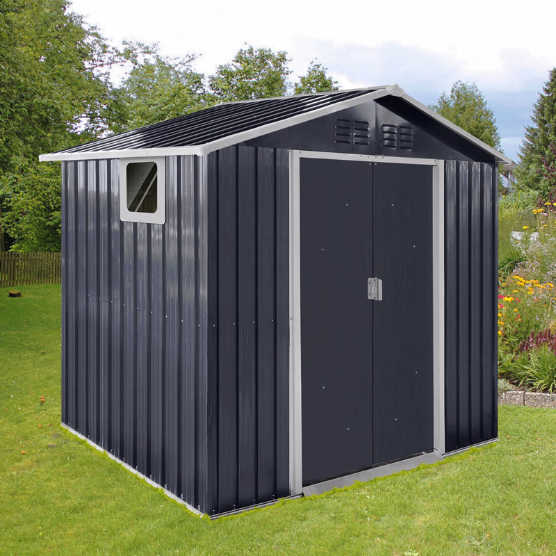 Metal Garden Sheds 7Ftx4.3Ft Outdoor Storage Sheds Coal Grey With Window