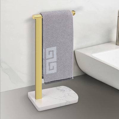 Porte-serviettes sur pied autoportant avec base en marbre lesté, porte-serviettes en acier inoxydable 304 pour comptoir de salle de bain et de cuisine - finition or brossé