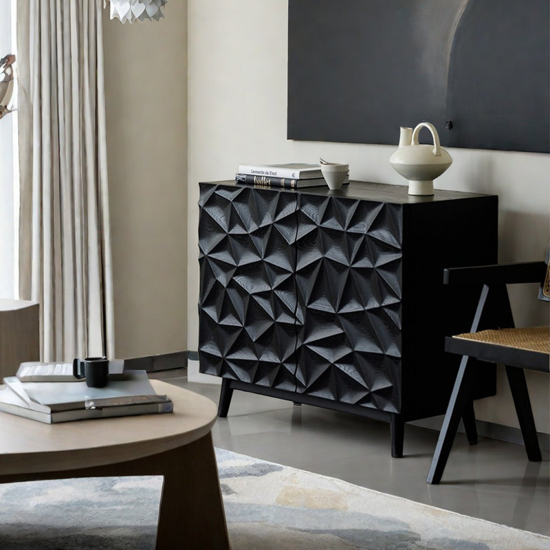 Armoire en chêne noir mat avec poignées rainurées