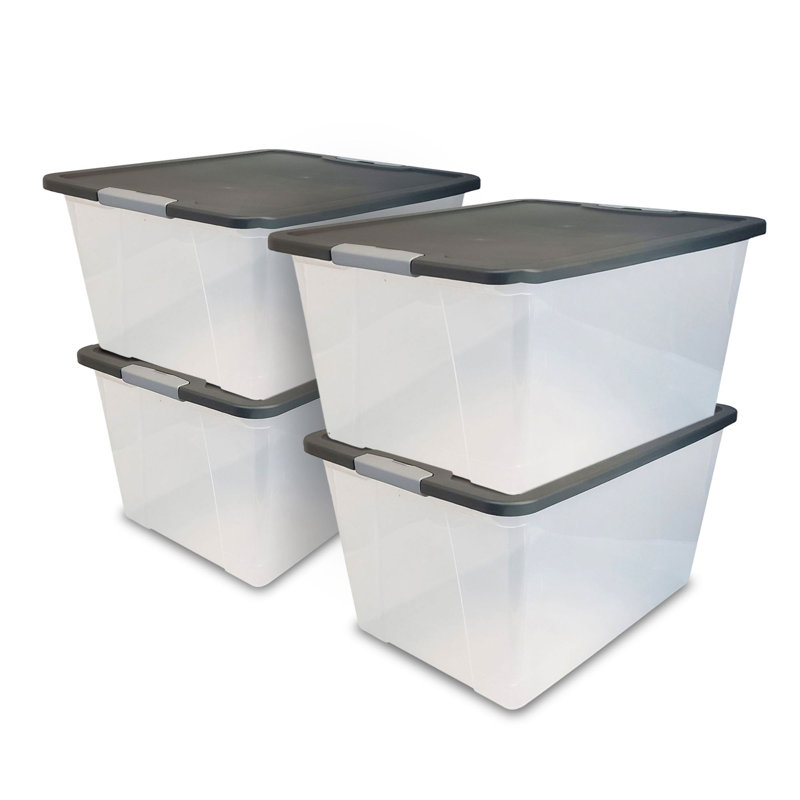 Grand bac de rangement transparent Homz, Gris
