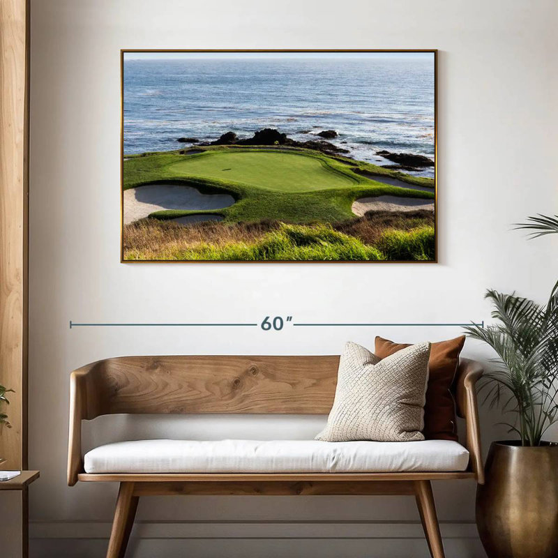 Pelouse de golf Pebble Beach, 46 po x 31 po, Cadre flottant doré