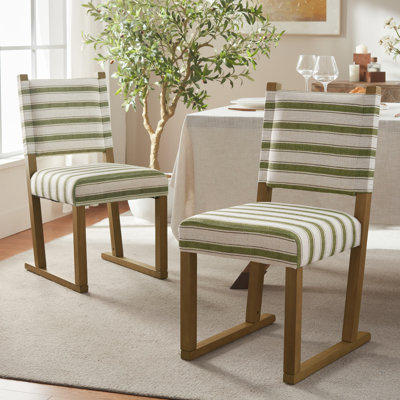 Scandinavian Striped Dining Chairs with Solid Wood Sled Leg Design (Set of 2)