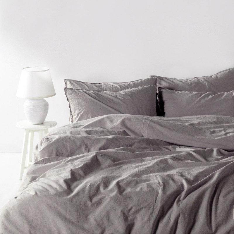 Cotton Solid Colour Duvet Cover, King Duvet Cover + 2 24" x 24" Pilowcases, Opel Grey