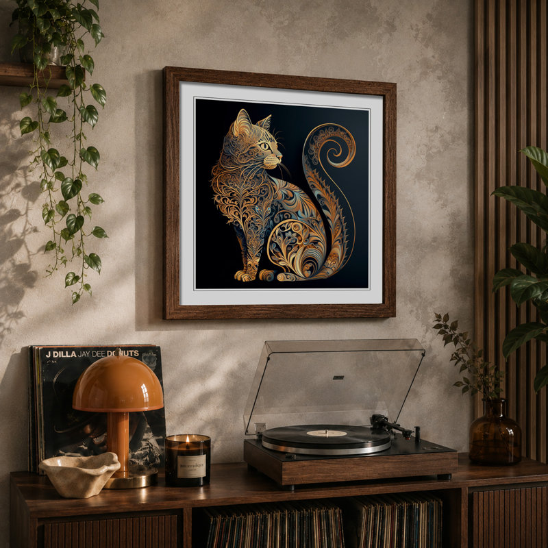 Cat Paisley Art - Framed Print, Walnut