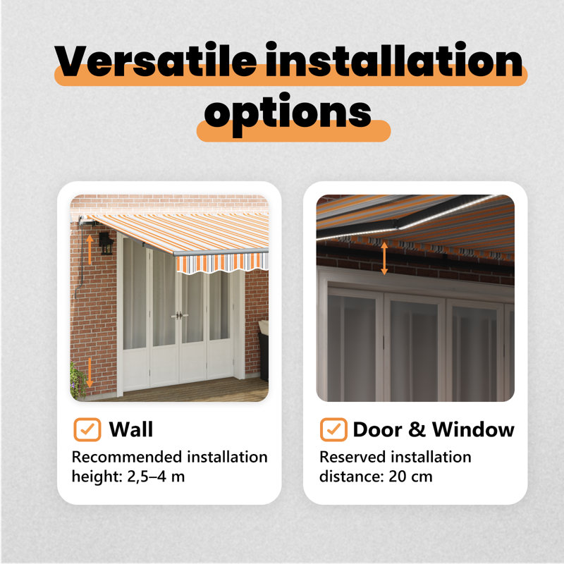 Brayden Studio Retractable Door / Window Awning, 600 cm W x 300 cm D, Blue/Orange/Black