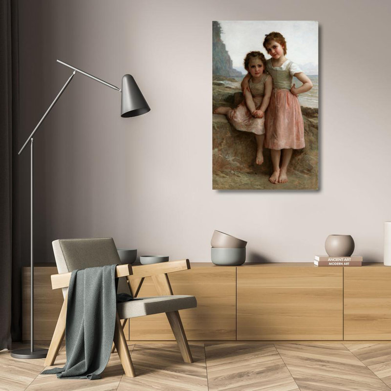 "Sœurs sur le rivage" par William Bouguereau - Toile tendue avec châssis, H 24 po x l 17 po
