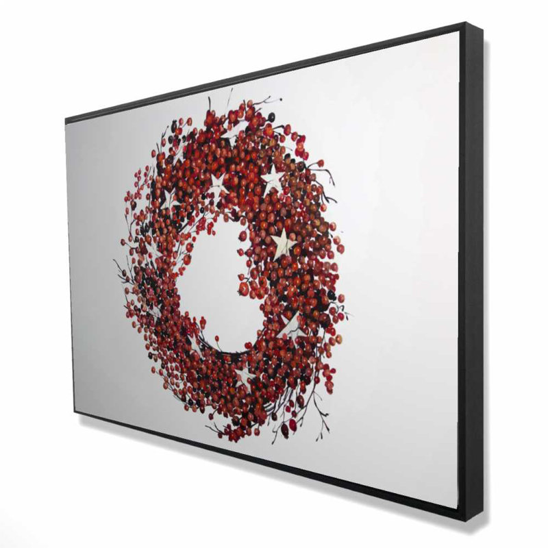 Couronne de baies rouges - Décoration sur toile encadrée rouge rustique