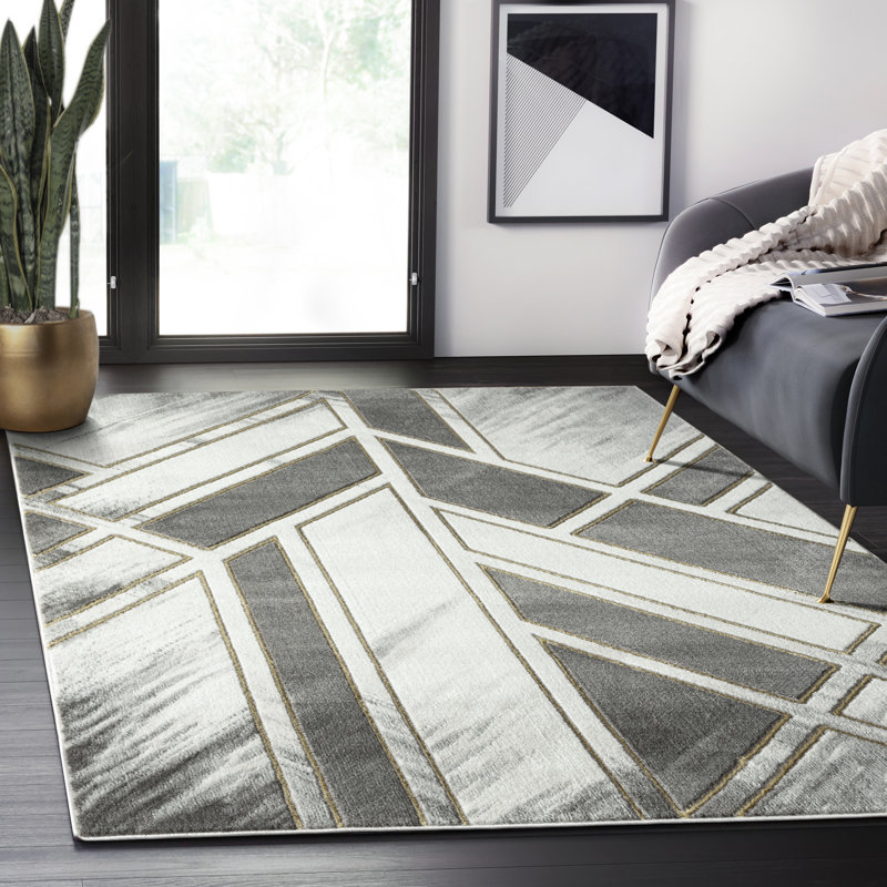 Tapis blanc et gris Abani Nedrud LUN280A, Rectangle 5 pi 3 po x 7 pi 6 po