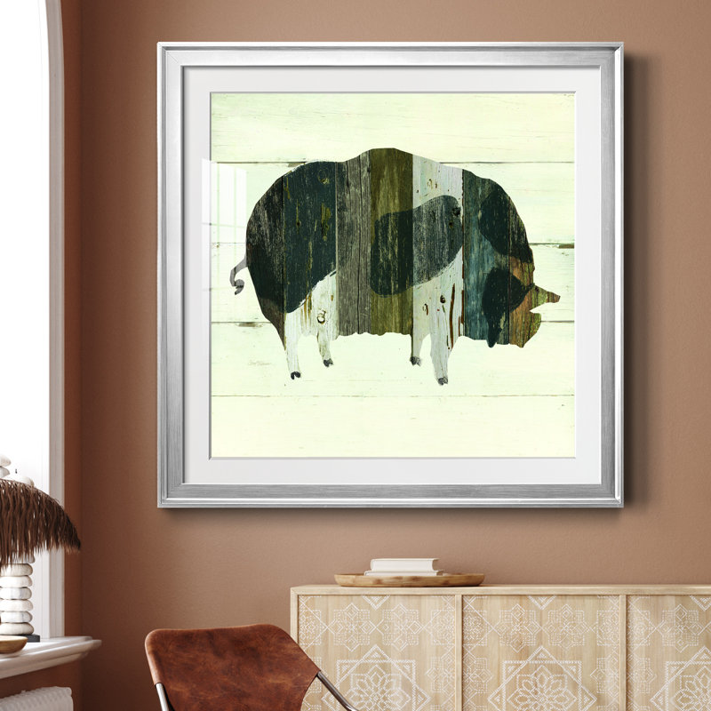 Cochon Woodgrain - reproduction d'art sur papier encadrée, Argent, H 26,5 po x l 26,5 po x P 1,5 po