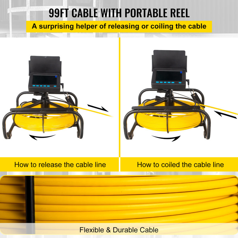 VEVOR Sewer Camera, 98.4 ft/30 m, 4.3" Pipe Drain Inspection Camera with DVR Function
