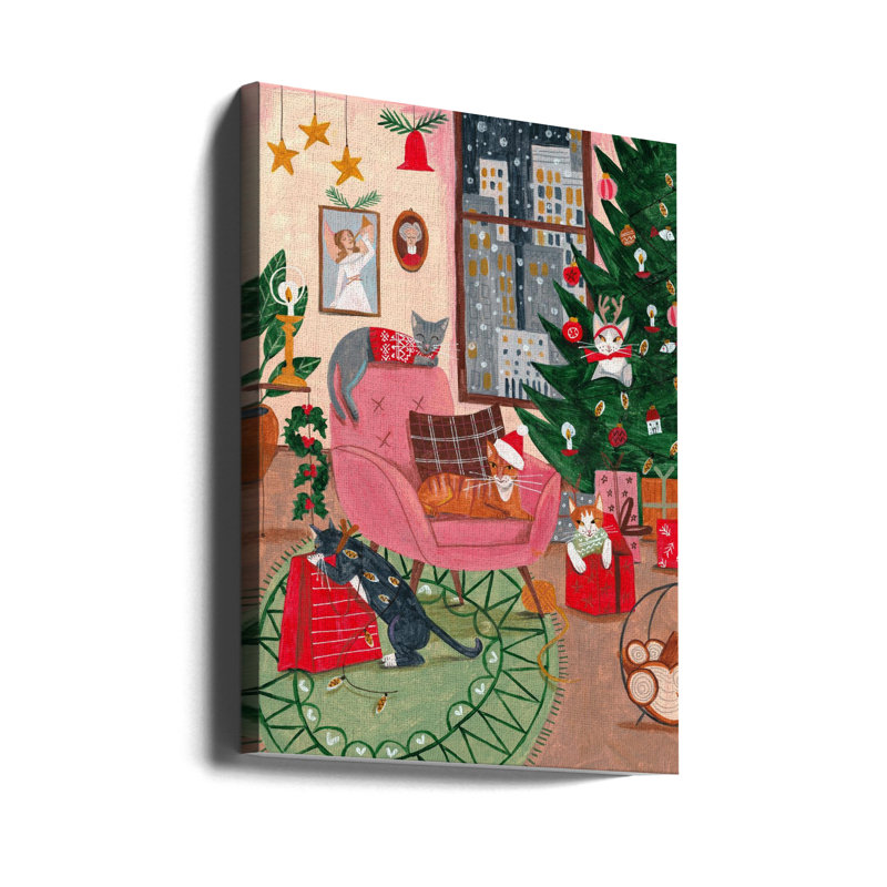 «Christmas Cats in NY», art mural sur toile tendue, H 16 po x l 12 po