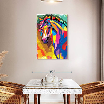 «Horse Horse», ensemble de 3 pièces multicolores sur toile abstraite par PaintboxJenny