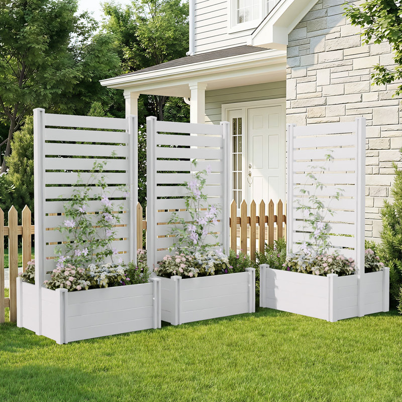 Ensemble de jardinière extérieure en PVC 71 po x l 35 po x P 24 po avec treillis pour jardin surélevé, 71" H x 35" W x 24" D