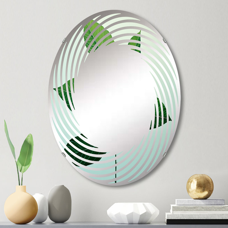 Green Elegance Leaves I - Miroir mural en spirale - MIR114738-Ovale, L 20 po x H 30 po