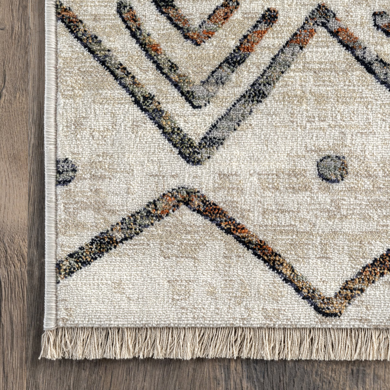 Barchov Southwestern Geometric Performance Beige Rug, Rectangle 8'10" x 12'