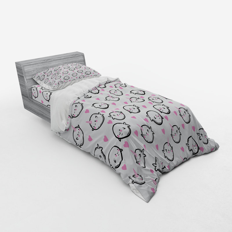 Ensemble de housse de couette en microfibre noire / rose, Housse de couette simple TG + 2 articles suppléme