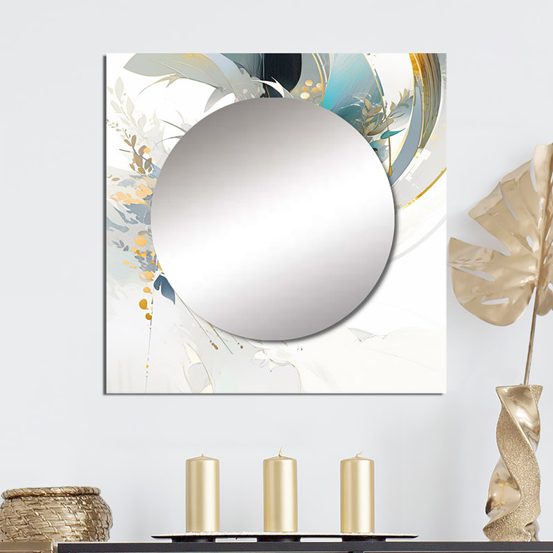Art mural miroir de salon Brenasia - Turquoise et or, 23 po x 23 po