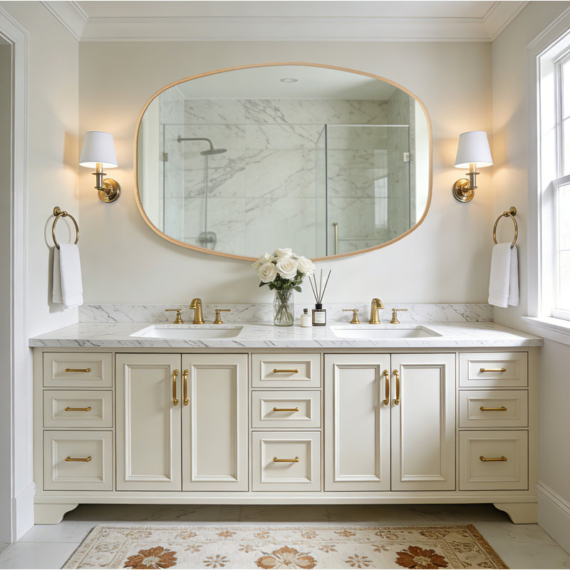 Oval Bathroom Vanity Mirror with Brushed Aluminum Alloy Frame, Decorative Wall Mirror, Horizontal or Vertical Mount for Bathroom, Bedroom, Living Room, Entryway