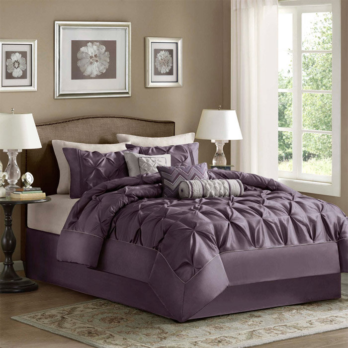 Laurel 7 Piece Tufted Comforter Set, Taupe, King Comforter + 1 Bed Skirt + 2 Shams + 3 Decorat