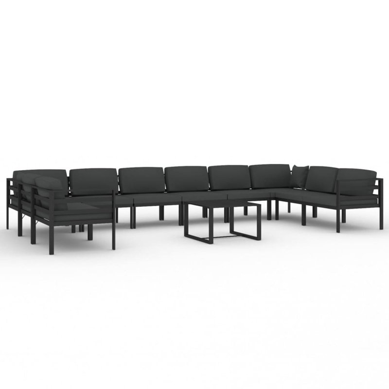 Ensemble modulaire de patio carré de 27,6 po de largeur avec coussins, 4 x coin + 6 x milieu + table
