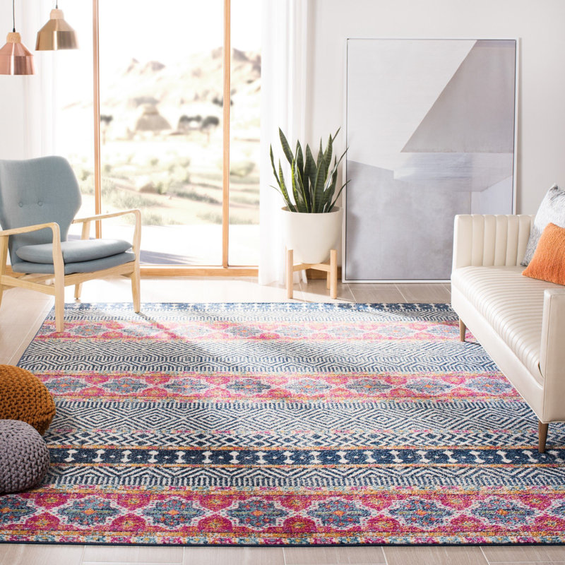 Tapis bleu marine / ivoire à motif géométrique Felty, Rectangle 8 pi x 10 pi