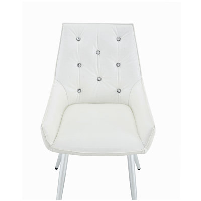 Crocodile Pattern Premium PU Leather Accent Chair, Diamond Decor Backrest, Chrome Silver Metal Legs & High-Resilience Sponge Cushion – Versatile for Office, Dining Room & Living Room (White, Set of 2)