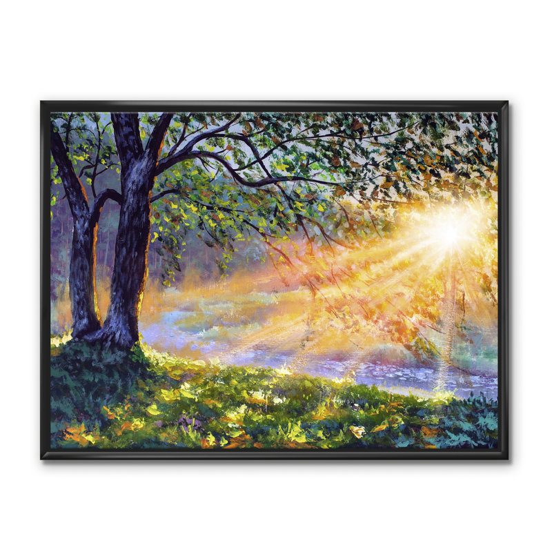«Dawn Sunshine Light by the River», reproduction d'art sur toile, H 36 po x l 46 po x 1,5 po, Toile encadrée noire
