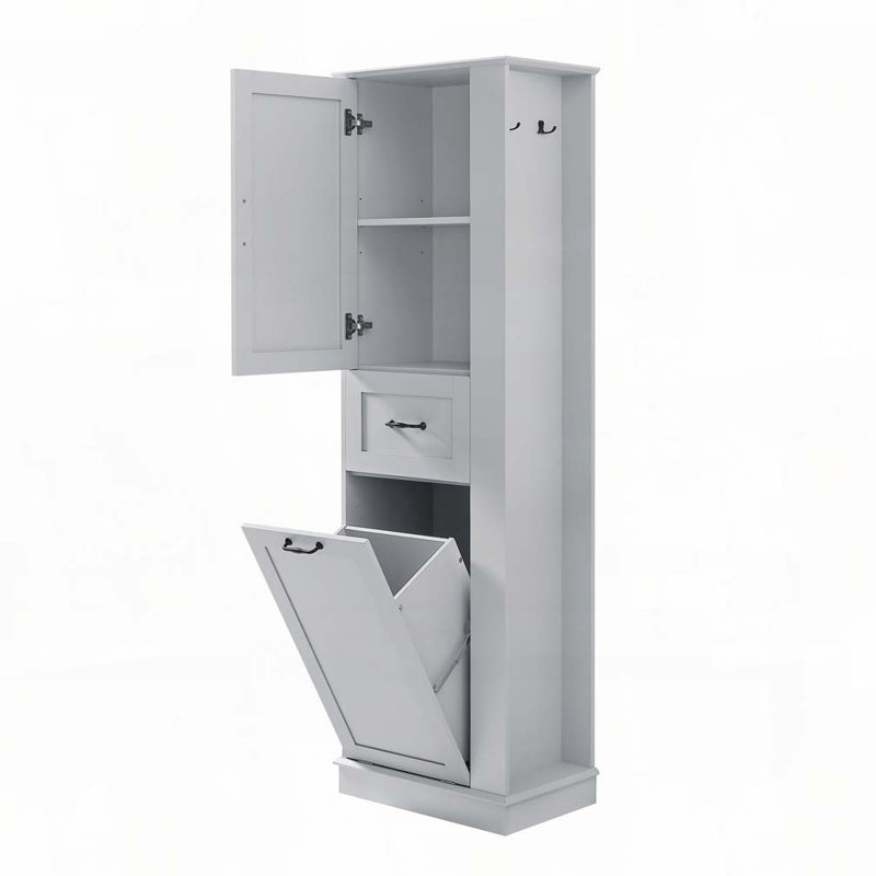 Armoire de rangement pour salle de bain avec compartiment inclinable, tablettes réglables, Gris