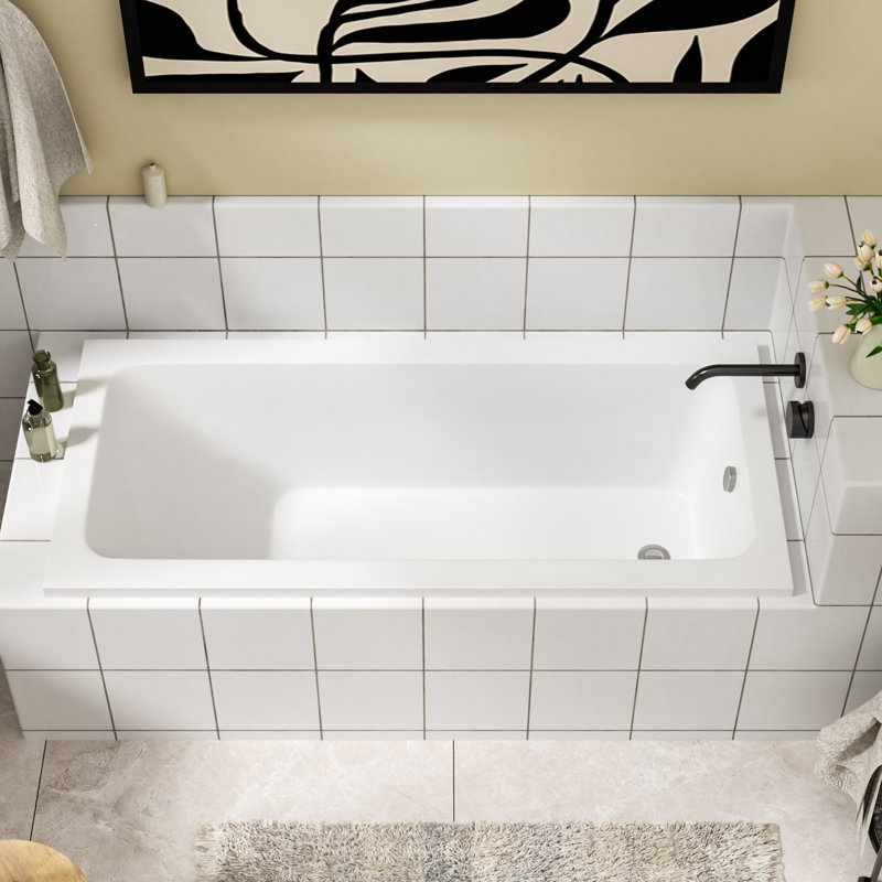 66" x 30.7" Rectangular Acrylic Soaking Drop in Bathtub with Drain