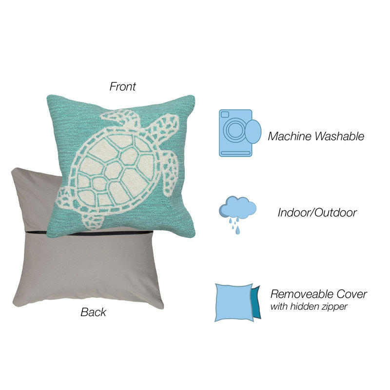 Blue Turtle Hand Hooked Indoor/Outdoor Square Pillow Set