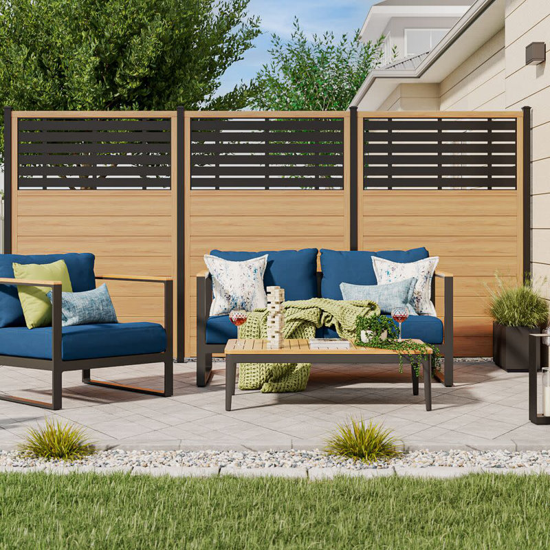6 ft x 4 ft Cypress and Black Vinyl Semi-Privacy Fence