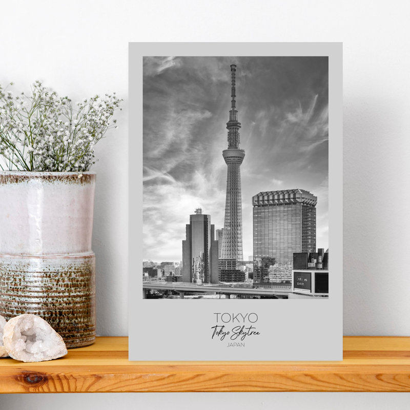 Tokyo Skytree Cityscape Modern Abstract Architecture City Wall Art Print by Melanie Viola - Wrapped Canvas Print