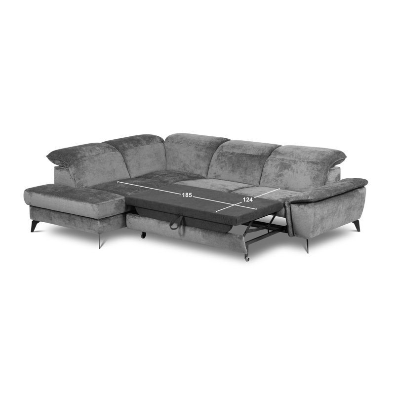 Bellagio Fabric Corner Sofa with Pull-Out Bed, Storage, Adjustable Headrests and Armrest, Green, Left Hand Facing