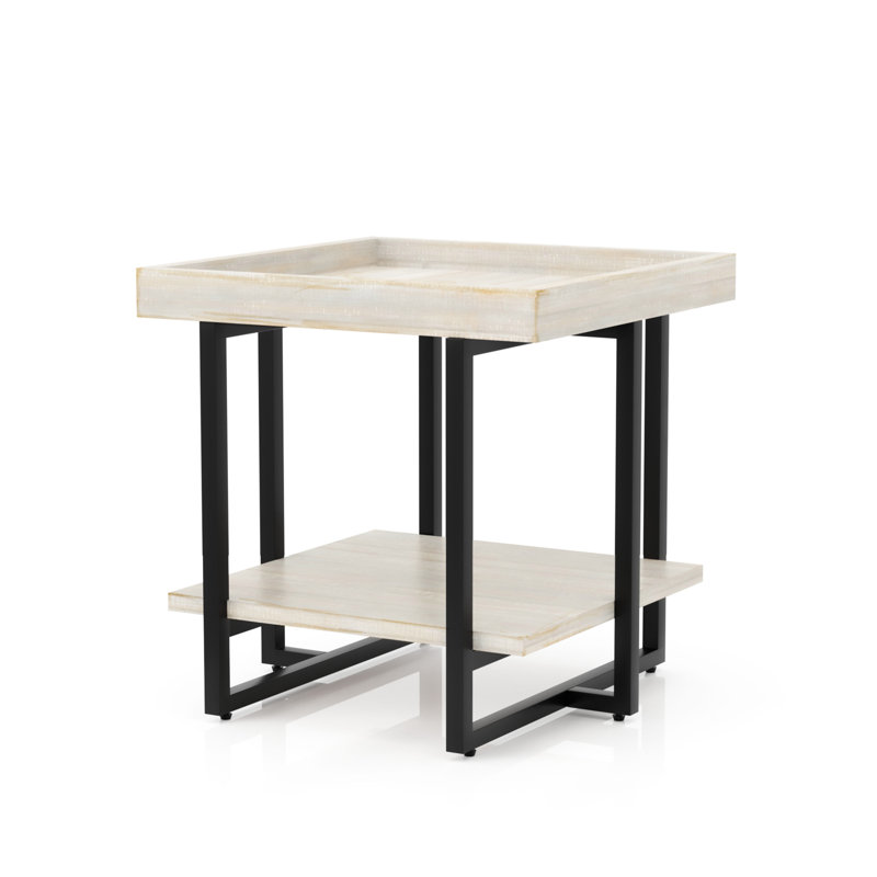 Table de bout à plateau traîneau avec rangement Baden, Blanc antique