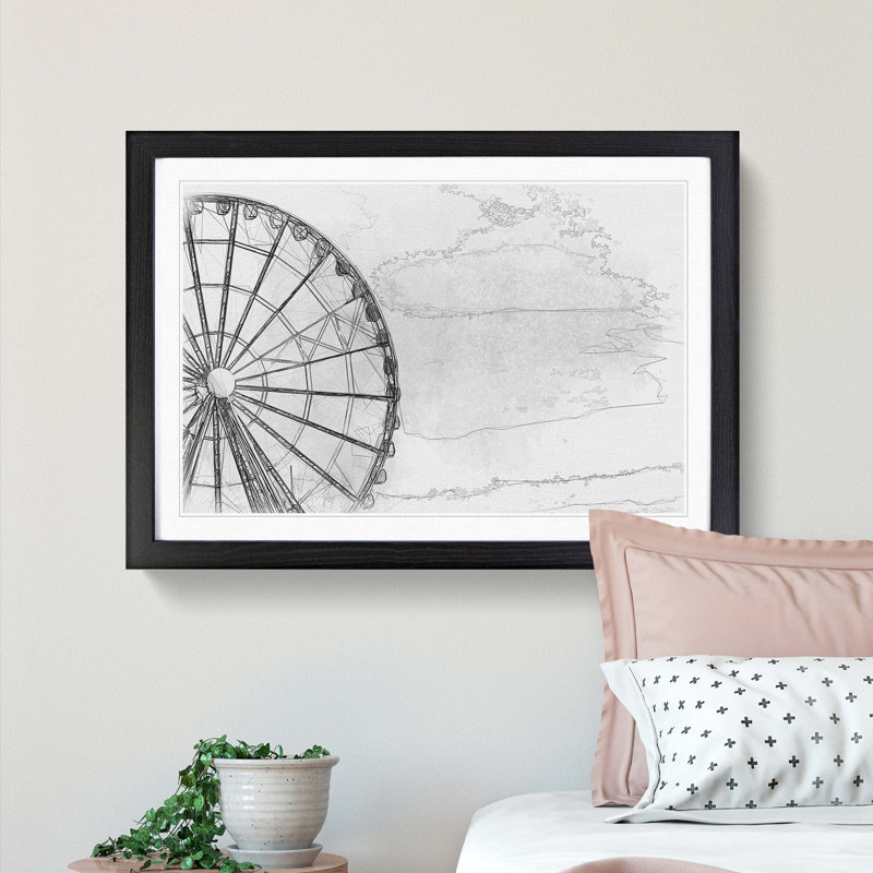 Ferris Wheel in Seattle - Picture Frame Graphic Art Print, 50cm H x 76cm W x 2cm D, Black